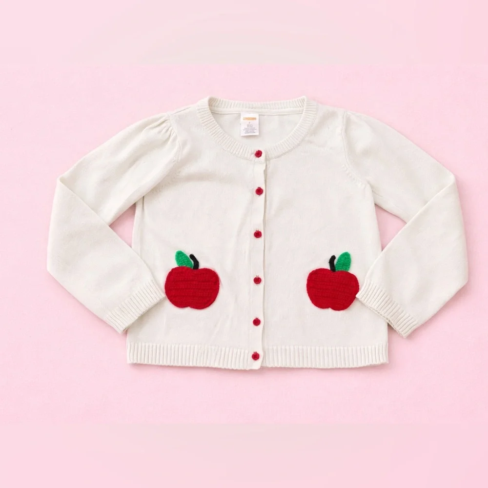 Gymboree Apple Cardigan Sweater Girls Size 8 Cream Knit Cute Fall
